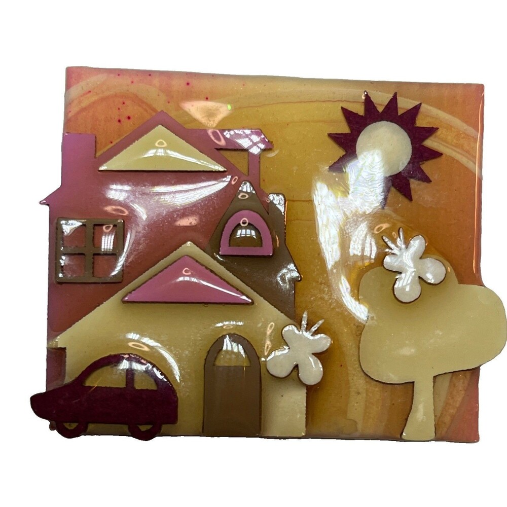 Vintage Lucinda Yates RARE Houses With Butterflies & Sun Pin/Brooch Grandmacore